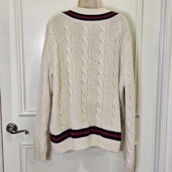 Brandy Melville NIKKI Cream/Red/Navy Cable Knit Oversized Wool Sweater,One Size - Picture 11 of 16